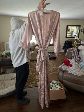 Vintage Dior Pale Pink Floral Satin Robe
